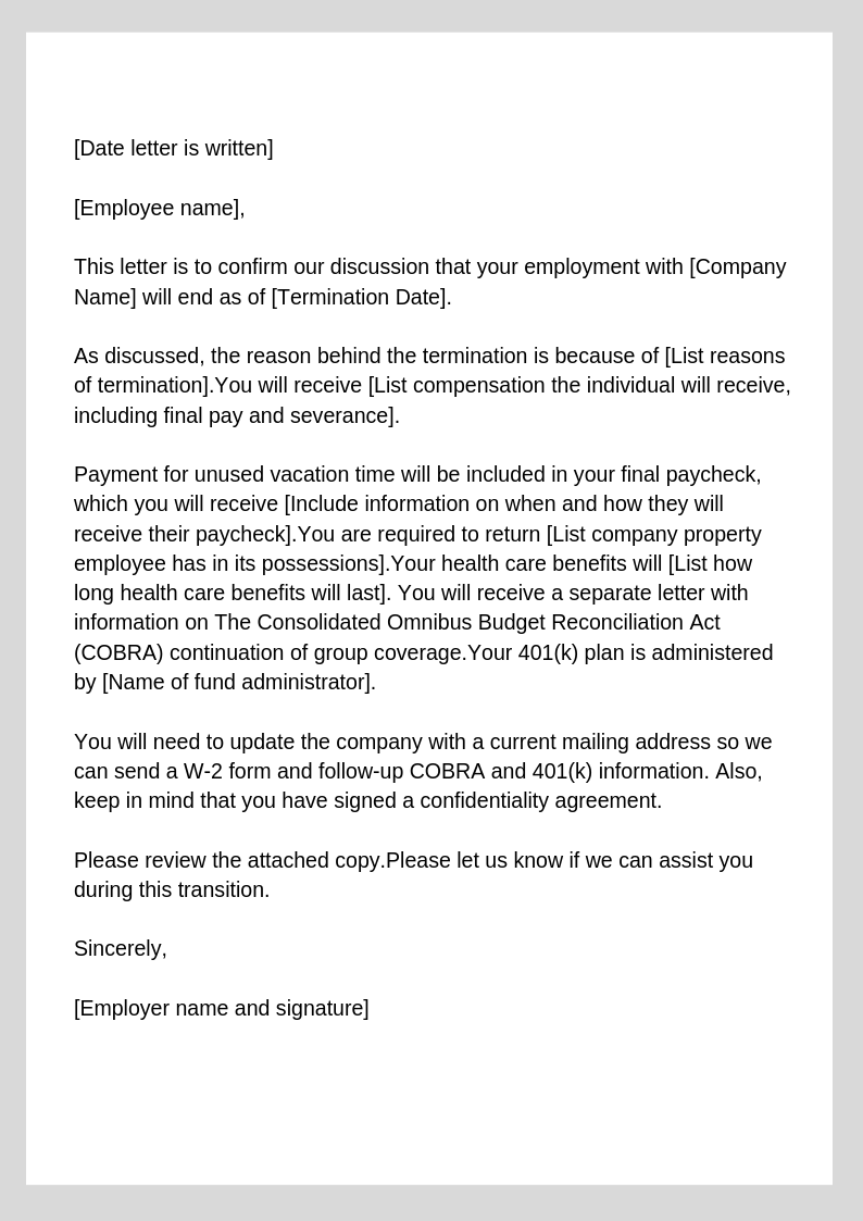 Termination Letter With Severance Pay from zenefits.com